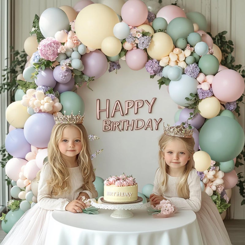 Blocesa Dusty Green Pink Purple Balloons Arch Kit, Double Stuffed Pastel Balloons Dusty Pink Mist Green Ivory Lavender Balloon for Birthday Party Wedding Wildflower Flower Butterfly Decorations - Image 5