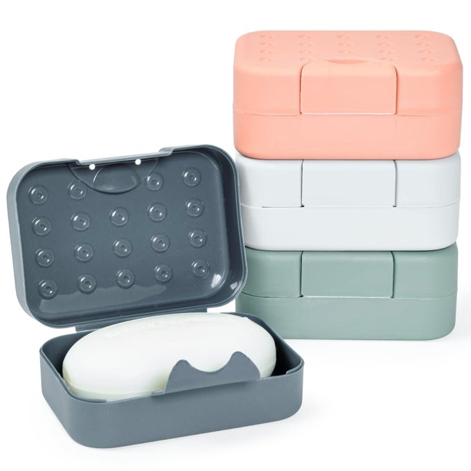 4PACK SOAP HOLDER TRAVEL CASES PLASTIC PORTABLE SOAP SAVER CONTAINER SET WITH COVERS FOR BATHROOM ORGANIZATION GYM HIKING TRAVELING CAMPING 4 COLORS 45X18X33 IN
