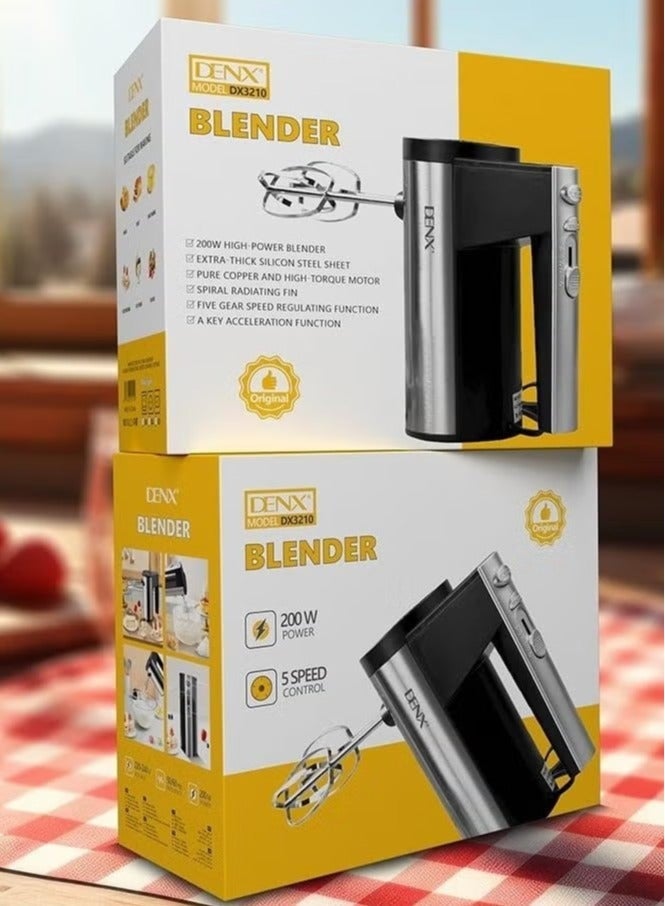 Denx 200W Electric Egg Beater and Kneader with 5 Speeds and Stainless Steel Blades - DX3210 - Image 3