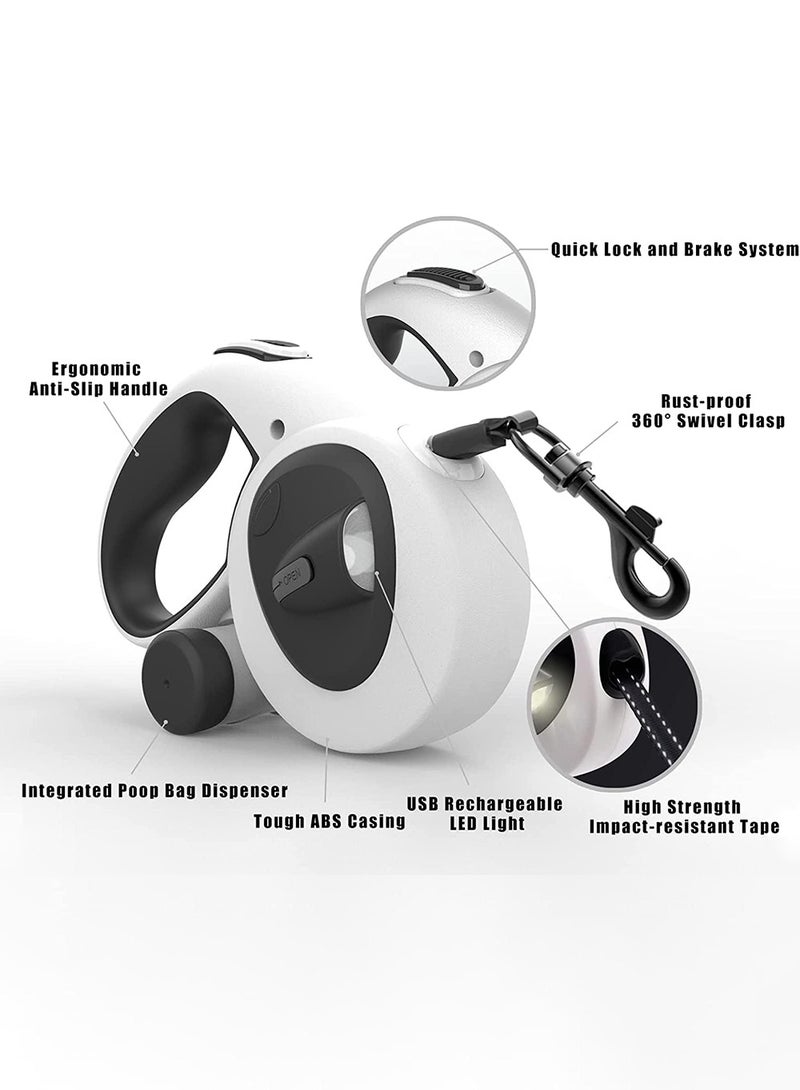 LENND Upgraded 4-in-1 retractable dog skin with LED lights, dispenser and poop bag, 5-meter heavy-duty dog strap with anti slip handle, suitable for dogs weighing up to 30 kilograms, 360 ° tangle free, one click brake and lock - Image 2