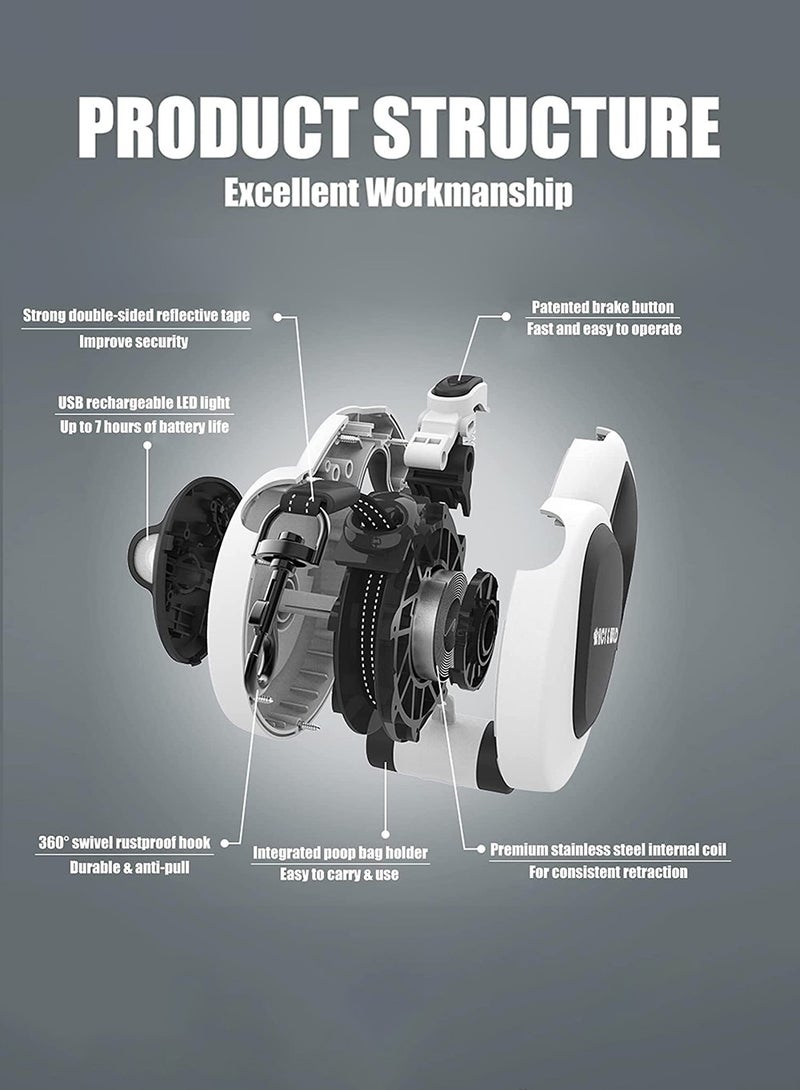 LENND Upgraded 4-in-1 retractable dog skin with LED lights, dispenser and poop bag, 5-meter heavy-duty dog strap with anti slip handle, suitable for dogs weighing up to 30 kilograms, 360 ° tangle free, one click brake and lock - Image 3