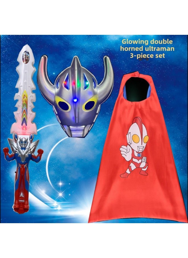 Generic - Luminous Ultraman Mask Sword Cloak Set Degas Cello Orb Ultraman Mask Ultraman Sound And Light Sword-Color:Luminous Ultraman Degas Three-Piece Set - Image 1