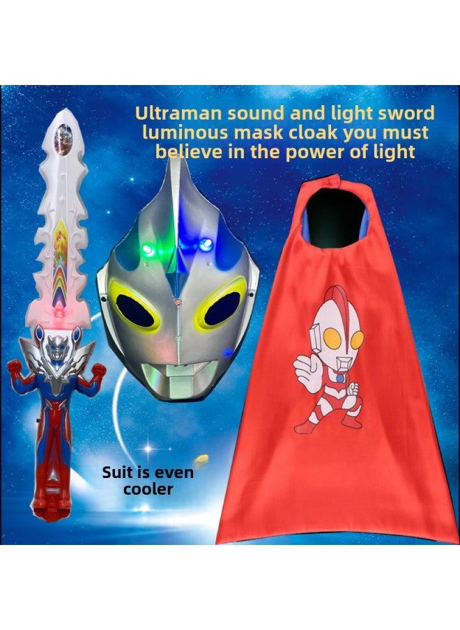 Generic - Luminous Ultraman Mask Sword Cloak Set Degas Cello Orb Ultraman Mask Ultraman Sound And Light Sword-Color:Luminous Ultraman Degas Three-Piece Set - Image 1