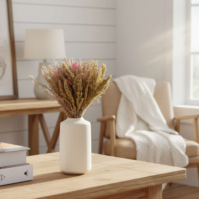 Pan Home Pampas Grass Bouquet in Ceramic vase H30cm - White - 221STV9900007 - Image 2