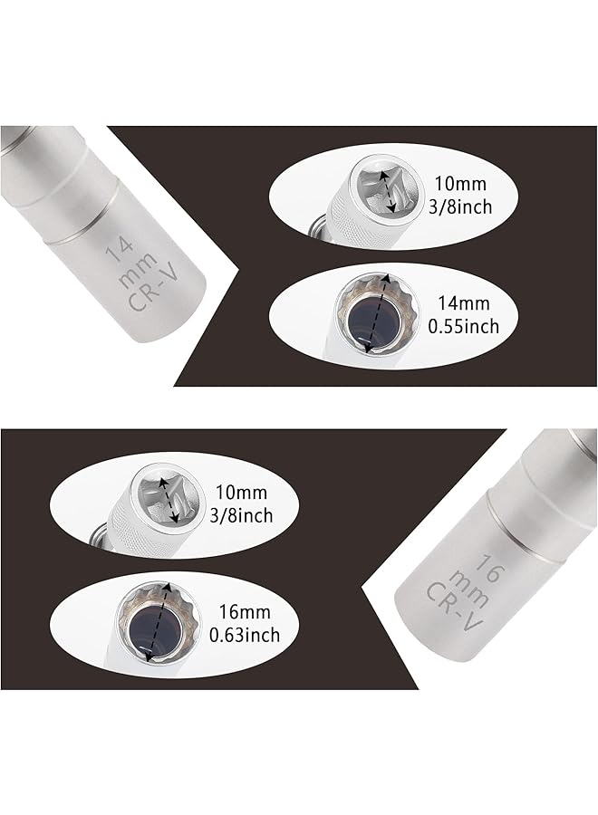 Bukela 14Mm&16Mm Spark Plug Socket,Thin Wall 12 Points 3/8" Drive Spark Plug Removal Tool Compatible With Bmw Nissan More Car,Crv Steel Magnetic Spark Plug Socket Set Car Tools - Image 3