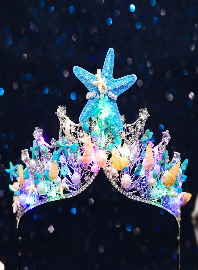 Zoestar Light Up Mermaid Crown Sparkly Starfish Headband Glowing Pearl Tiaras for Women - Image 1