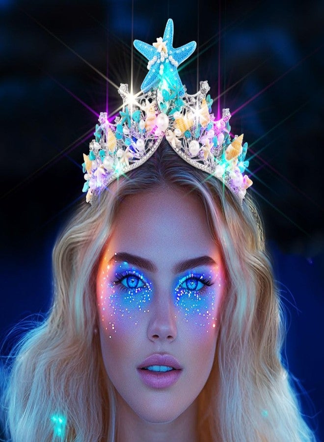Zoestar Light Up Mermaid Crown Sparkly Starfish Headband Glowing Pearl Tiaras for Women - Image 2