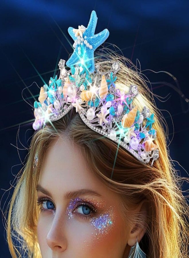 Zoestar Light Up Mermaid Crown Sparkly Starfish Headband Glowing Pearl Tiaras for Women - Image 5