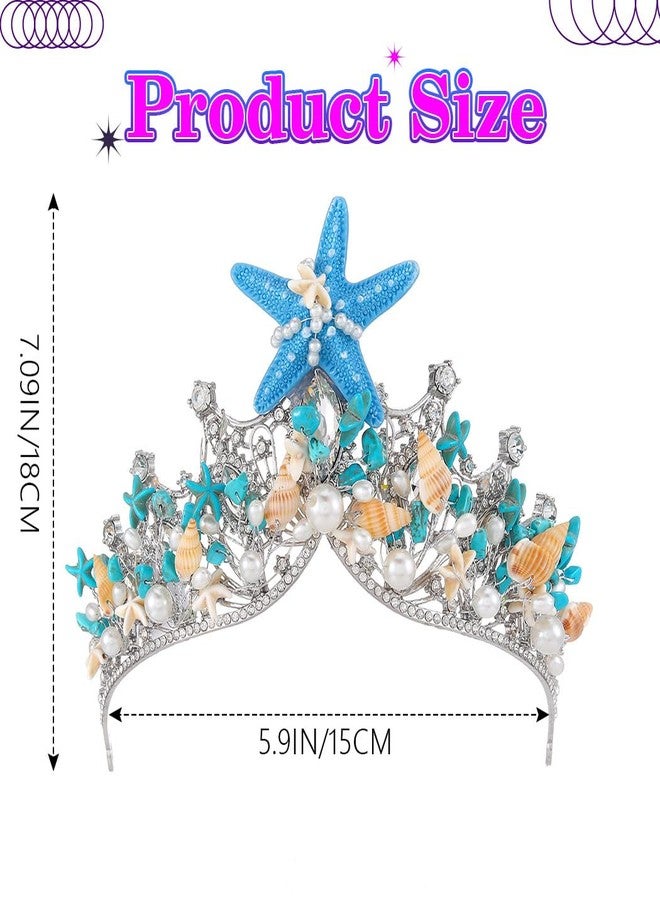 Zoestar Light Up Mermaid Crown Sparkly Starfish Headband Glowing Pearl Tiaras for Women - Image 3