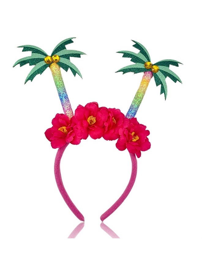Doneace Hawaiian Party Headband Palm Tree Hair Hoop Flowers Head Boppers Headwear Tropical Party Decorations Aloha Luau Party Decor Floral Tree Hair Supplies Blossom Summer Hair Accessories for Adult Kids1PCS - Image 1
