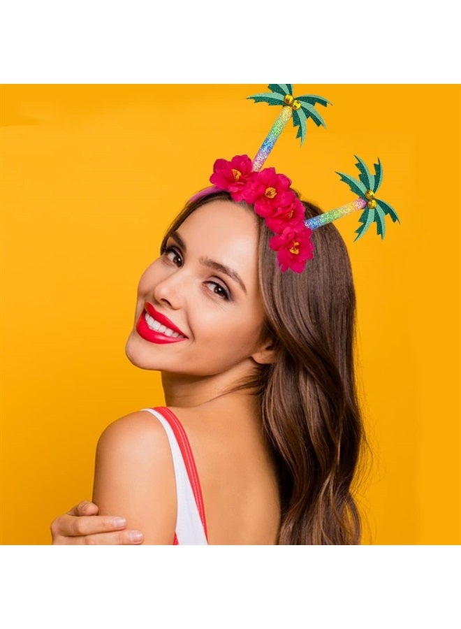 Doneace Hawaiian Party Headband Palm Tree Hair Hoop Flowers Head Boppers Headwear Tropical Party Decorations Aloha Luau Party Decor Floral Tree Hair Supplies Blossom Summer Hair Accessories for Adult Kids1PCS - Image 5