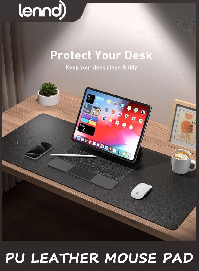 LENND Non-Slip PU Leather Waterproof Laptop Desk Pad Protector, Blotter Mat, Writing and Mouse Pad for Office & Home,Black,L 40cm x 80cm, Large - Image 3