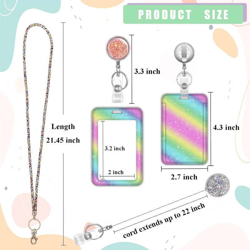 Boutilon ID Badge Holder with Lanyard,Retractable ID Badge Card Holders Sparkling Detachable Lanyard Strap with Badge Reel and Vertical ID Holder for Nurse Students Teachers(Colorful Sparkling) - Image 2
