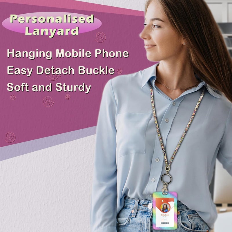 Boutilon ID Badge Holder with Lanyard,Retractable ID Badge Card Holders Sparkling Detachable Lanyard Strap with Badge Reel and Vertical ID Holder for Nurse Students Teachers(Colorful Sparkling) - Image 5