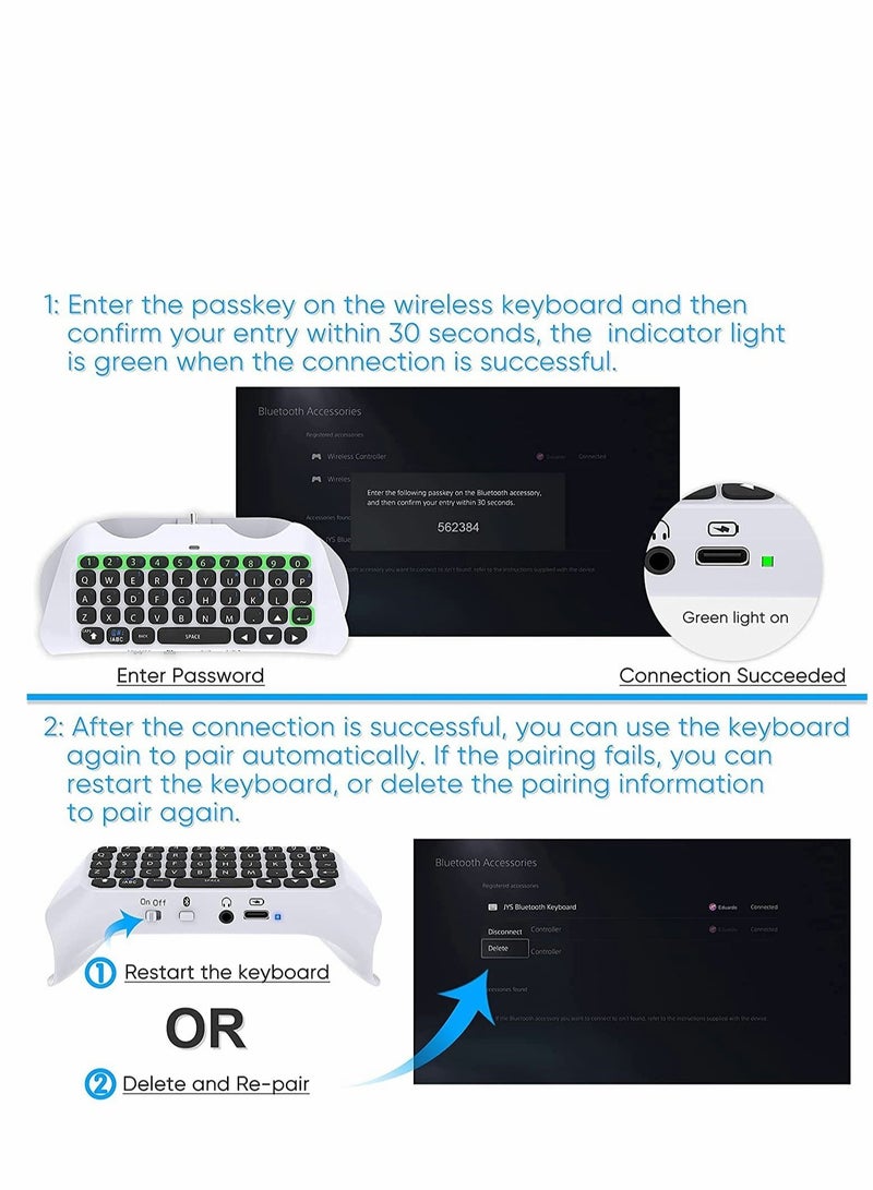 Captaintech Wireless Keyboard for PS5 Controller, Bluetooth 3.0 Mini Chatpad Message Game Keyboard Keypad Built-in Speaker with 3.5mm Audio Jack for Messaging and Gaming Live Chat - Image 4