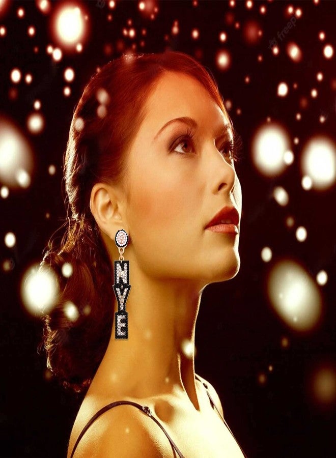CEALXHENY New Year’s Eve Earrings Rhinestone Beaded NYE Earrings for Women Delicate Holiday Earrings Festive Party Accessory Jewelry Gifts (Silver&Black) - Image 2
