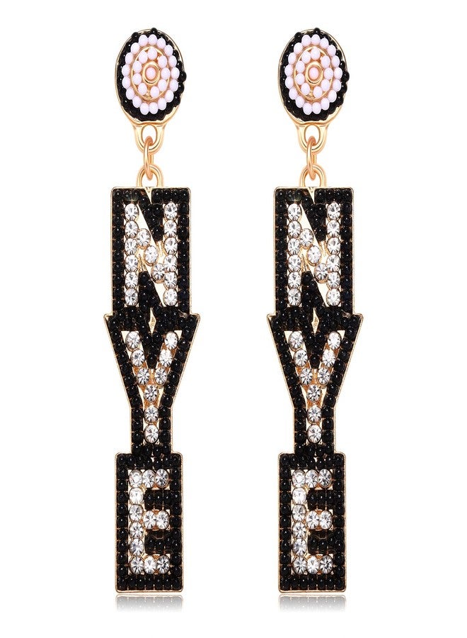 CEALXHENY New Year’s Eve Earrings Rhinestone Beaded NYE Earrings for Women Delicate Holiday Earrings Festive Party Accessory Jewelry Gifts (Silver&Black) - Image 1