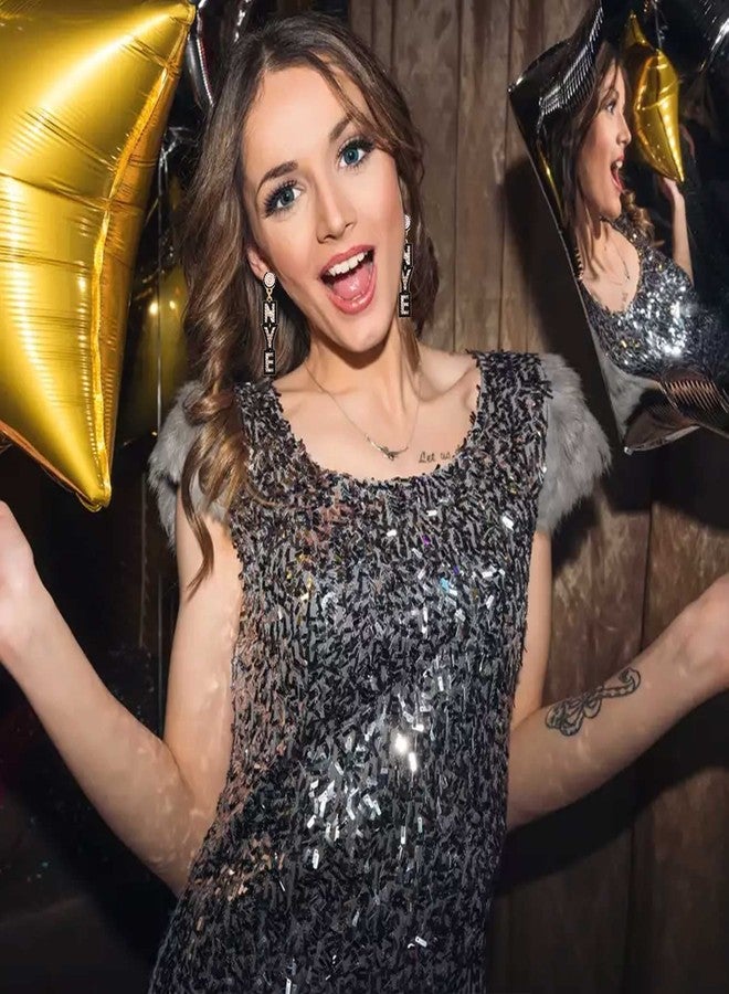 CEALXHENY New Year’s Eve Earrings Rhinestone Beaded NYE Earrings for Women Delicate Holiday Earrings Festive Party Accessory Jewelry Gifts (Silver&Black) - Image 4