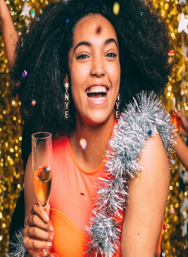 CEALXHENY New Year’s Eve Earrings Rhinestone Beaded NYE Earrings for Women Delicate Holiday Earrings Festive Party Accessory Jewelry Gifts (Silver&Black) - Image 3