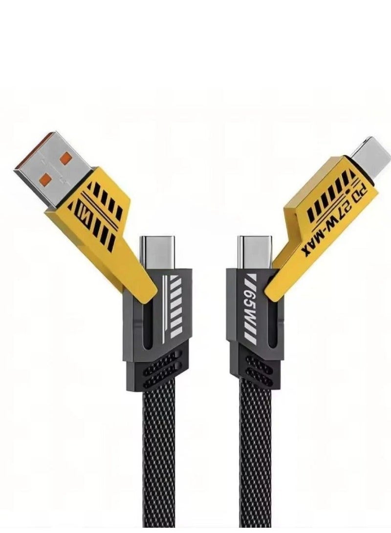 جولدن بلس كيبل شحن سريع عالمي 4 في 1 من قطعتين | توصيل طاقة حقيقي 65 واط | USB-C وUSB-A الى لايتنينج ونوع C | مضفر خالي من التشابك وجاهز لكاربلاي | لاجهزة ابل ايفون وايباد وماك بوك وسامسونج جالكسي - Image 5