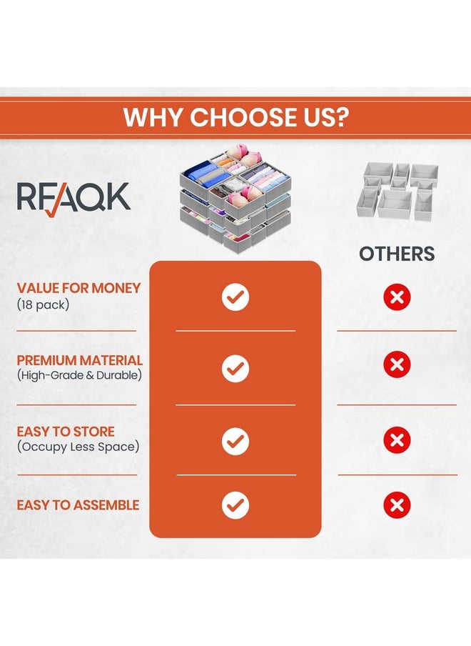RFAQK RFAQK 18 Pack Drawer Organizer Clothes-3 Sizes Dresser Organizer for Underwear Closet, Baby Clothes Organizer for Wardrobe-Foldable Fabric Drawer Dividers for Bedroom,Lingerie,Undies,Bra-Grey  - Image 5