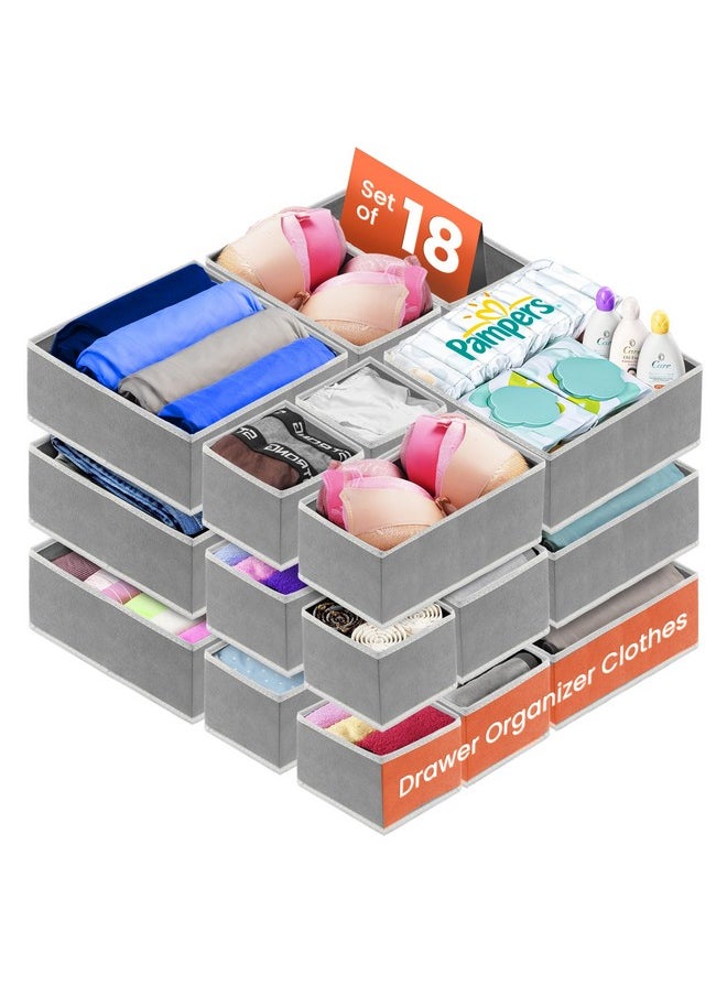 RFAQK RFAQK 18 Pack Drawer Organizer Clothes-3 Sizes Dresser Organizer for Underwear Closet, Baby Clothes Organizer for Wardrobe-Foldable Fabric Drawer Dividers for Bedroom,Lingerie,Undies,Bra-Grey  - Image 1
