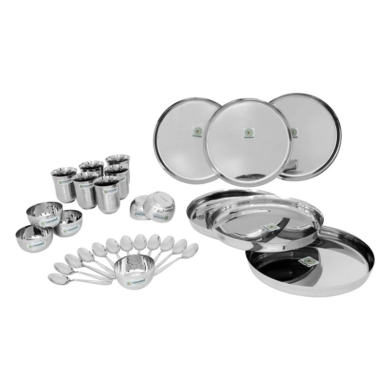 Coconut Stainless Steel (Heavy Guage) Delight Dinner Set/Dinnerware & Serveware - 30 Piece - Image 2
