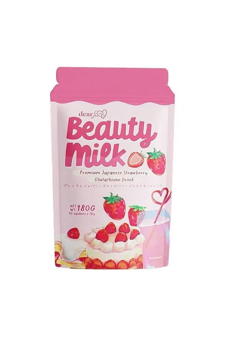 Dear Face Beauty Milk – Japanese Strawberry Flavor Collagen & Glutathione Drink for Skin Wellness – 10 Sachets - Image 1