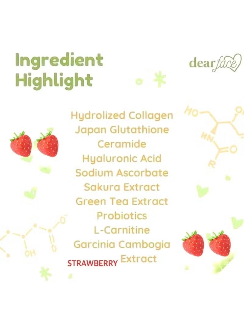 Dear Face Beauty Milk – Japanese Strawberry Flavor Collagen & Glutathione Drink for Skin Wellness – 10 Sachets - Image 2