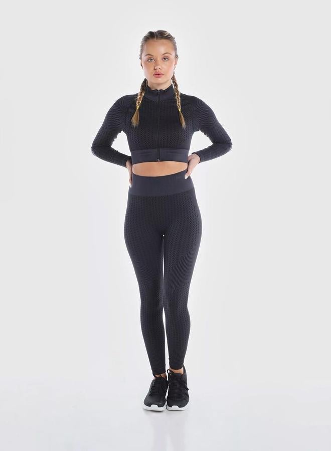 Wizard Women Black Textured Seamless Leggings - Image 5