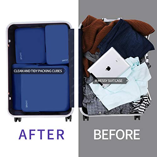 BAGAIL مجموعة BAGAIL 4/6/8 قطع من مكعبات التعبئة المضغوطة - ملحقات السفر - منظمين قابلين للتوسيع (نمط قماش، 4-كحلي) - Image 5