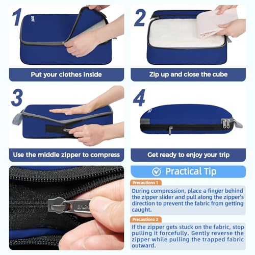 BAGAIL مجموعة BAGAIL 4/6/8 قطع من مكعبات التعبئة المضغوطة - ملحقات السفر - منظمين قابلين للتوسيع (نمط قماش، 4-كحلي) - Image 3