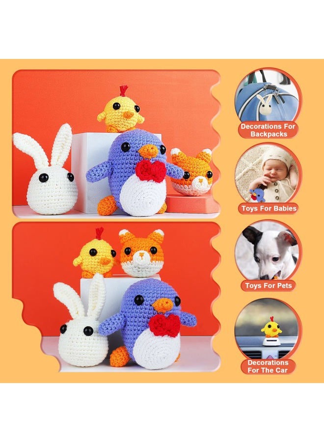 Coopay Crochet Kit for Beginners: 4 in 1 Crochet Animal Kit - Penguin, Chick, Rabbit & Fox, Crochet Set Beginner Crochet Starter Kit for Adults, Learn to Crocheting Knitting Kit Includes Instructions - Image 4