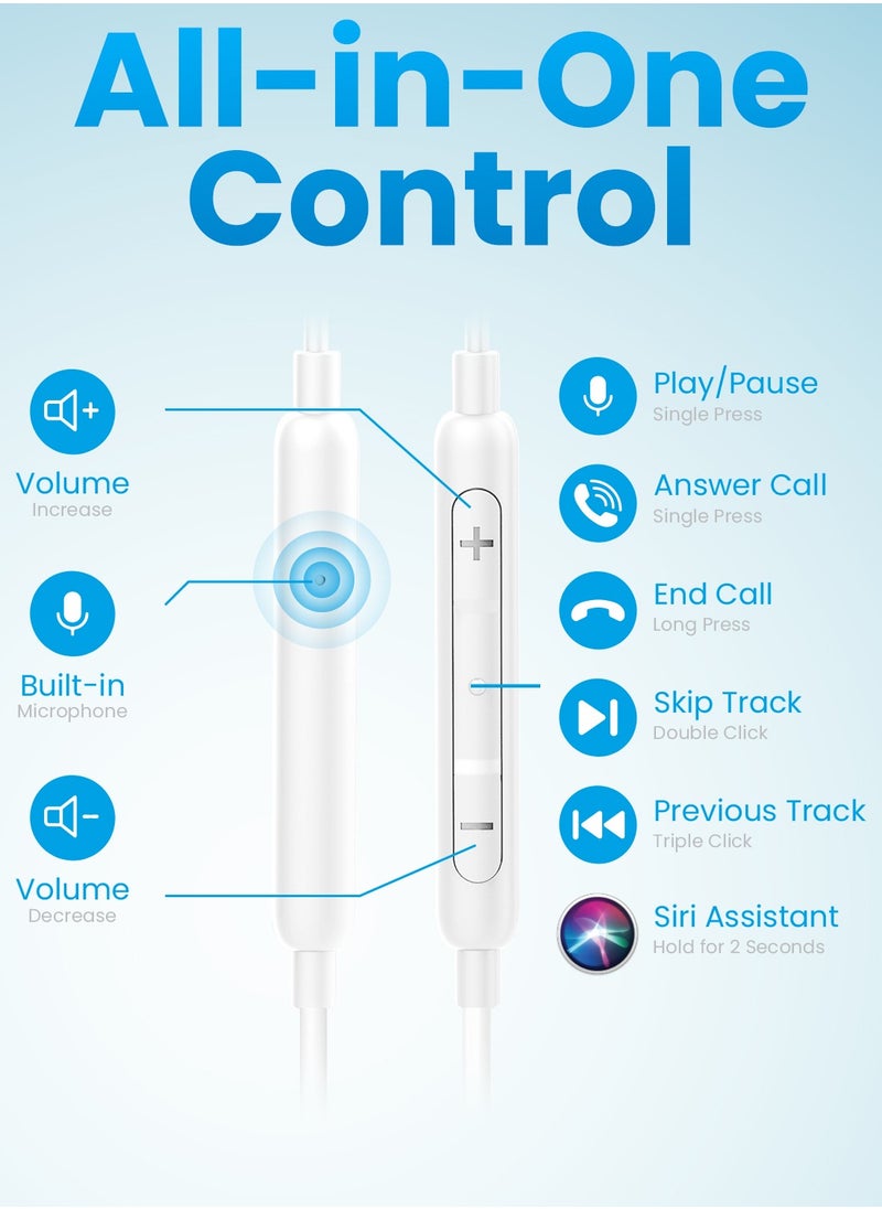 Remson - Remson Wired Mono Single MFi Lightning Connector Headphone Earphone Earbud with In-Line Remote Compatible for iPhone 13 12 11 Pro Max iPhone X XS Max XR - White - Image 1