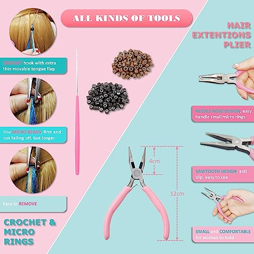 Fiwecos Sapphire Blue Hair Tinsel Kit 48 Inches 1200 Strands with Tools and Instruction Easy to Install Fairy Glitter Tinsel Hair Extensions for Women and Girls，Shinny Sparkling Braiding Hair Accessories - Image 5
