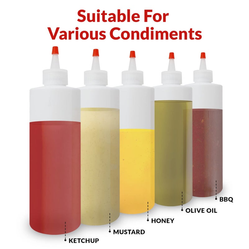 Reli. Plastic Squeeze Bottles, 16 oz. | 10 Pack | Condiment Squeeze Bottles for Sauces | Clear w/Red Tip Cap | 16 Ounce Hot Sauce, Ketchup | Condiments, Olive Oil, Glue - Image 4