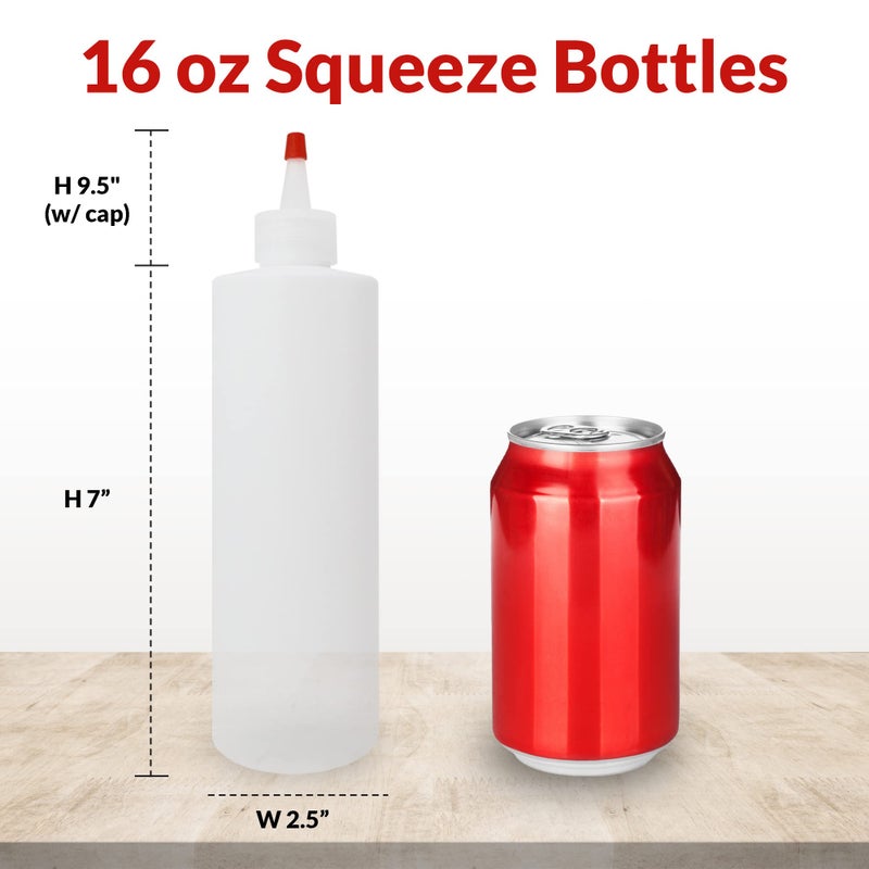 Reli. Plastic Squeeze Bottles, 16 oz. | 10 Pack | Condiment Squeeze Bottles for Sauces | Clear w/Red Tip Cap | 16 Ounce Hot Sauce, Ketchup | Condiments, Olive Oil, Glue - Image 3