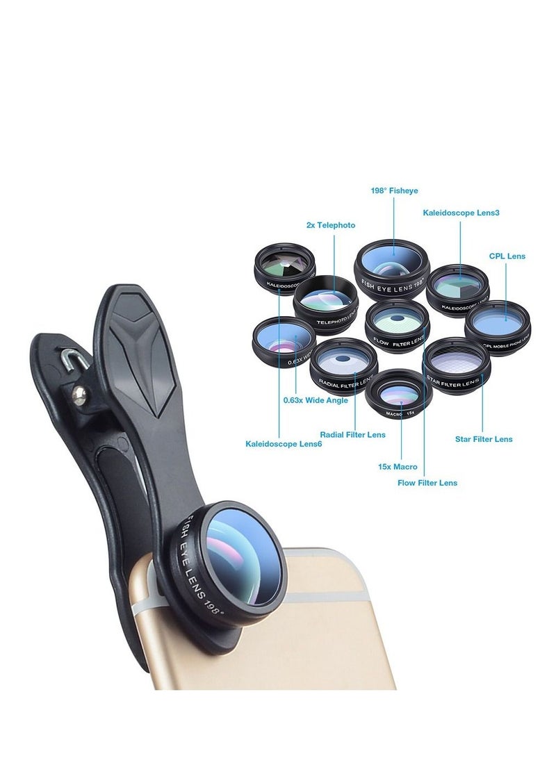 Y&D 10 in 1 Phone camera Lens Kit Fisheye Wide Angle macro CPL Filter Kaleidoscope and 2X telescope for smartphone  - Image 3