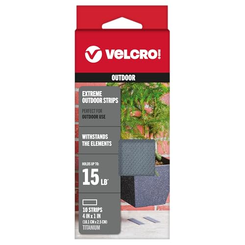 VELCRO Brand شرائط فيلكرو الخارجية الثقيلة | مجموعة 4 × 1 بوصة من 10 | تحمل 15 رطل | شريط حلقة وخطاف تيتانيوم بقوة لاصقة صناعية | مقاومة للعوامل الجوية للأسطح الخشنة (90812) - Image 2
