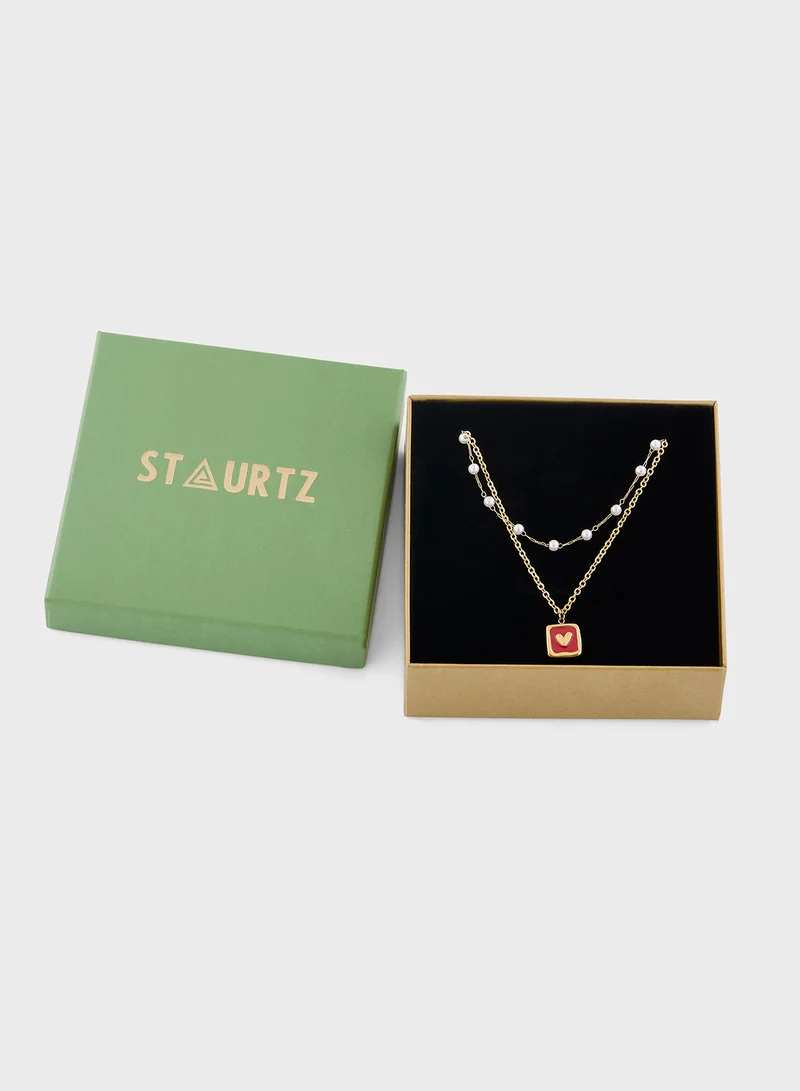 Staurtz Little Heart Pearl Necklace - Red