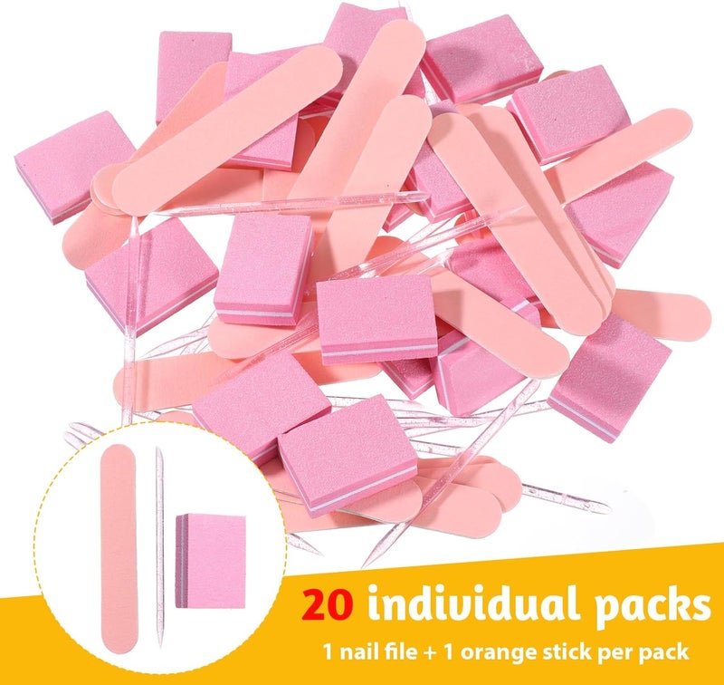 Ajcotahm 20 Sets Disposable Manicure Kit, Mini Nail Files Disposable Cuticle Pusher Stick Mini Buffer for Press on Nails Double Sided Nail Files Manicure Pedicure Tools - Image 3