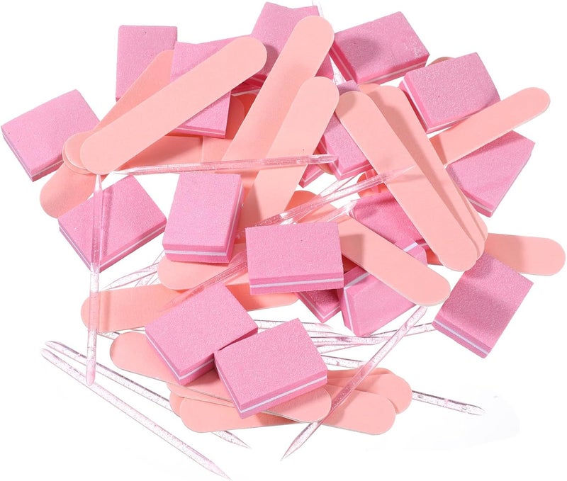 Ajcotahm 20 Sets Disposable Manicure Kit, Mini Nail Files Disposable Cuticle Pusher Stick Mini Buffer for Press on Nails Double Sided Nail Files Manicure Pedicure Tools - Image 1