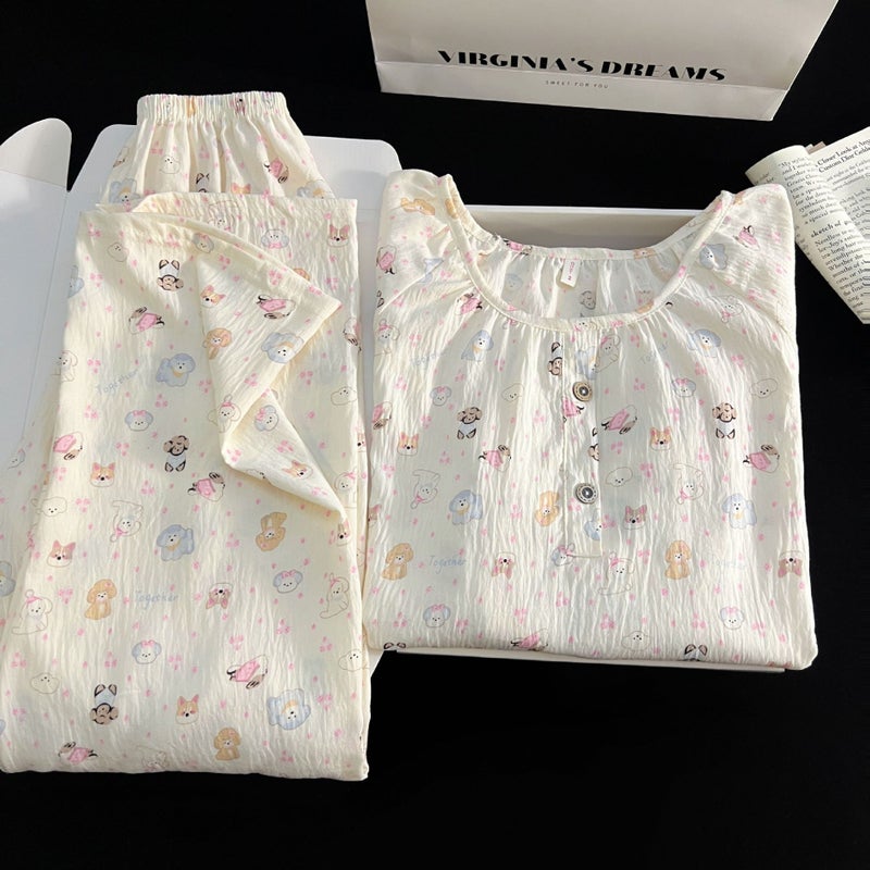 Women's Cloud Cotton Pyjama Set, Round Neck, Long Sleeve, Long Pants - Image 1