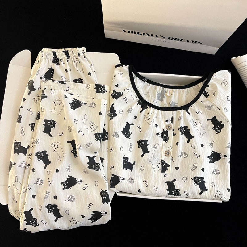Women's Cloud Cotton Pyjama Set, Round Neck, Long Sleeve, Long Pants - Image 2