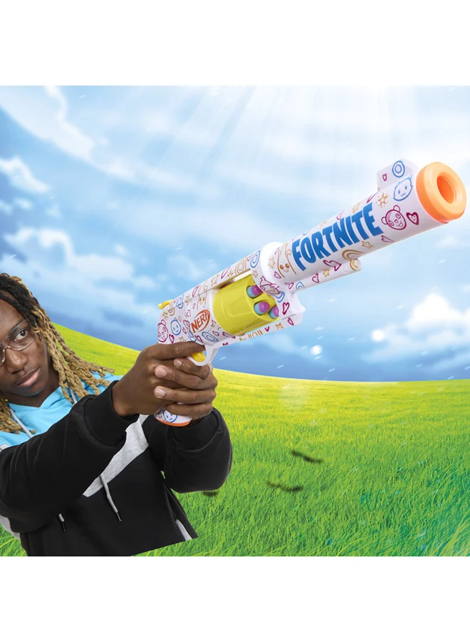 NERF Nerf Fortnite Frenz 4 Ever Blaster, Bonus Code To Unlock Frenz 4 Ever Wrap in the Game, 6 Nerf Elite Darts, 6-Dart Drum, Fortnite Gifts