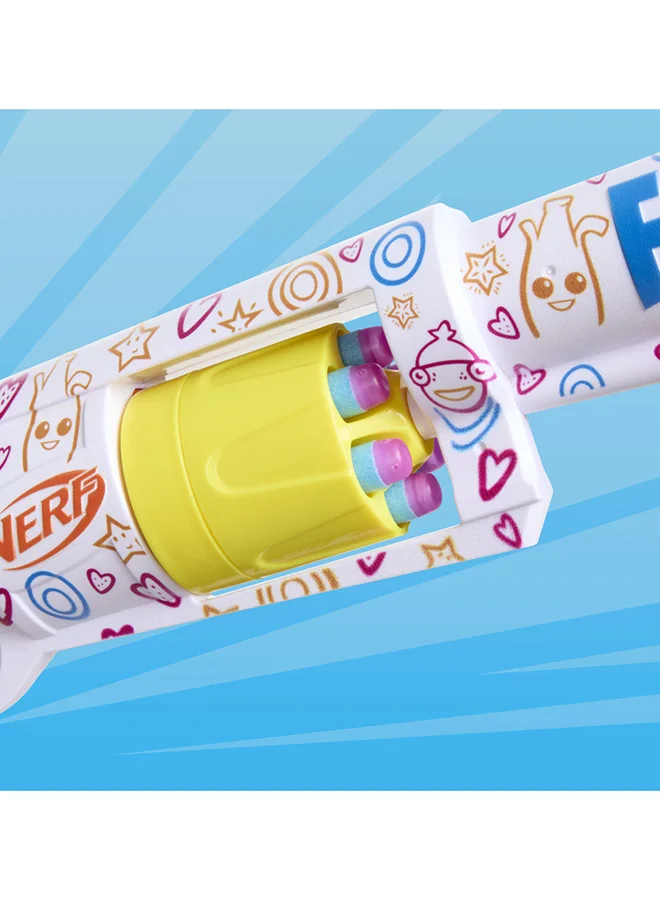 NERF Nerf Fortnite Frenz 4 Ever Blaster, Bonus Code To Unlock Frenz 4 Ever Wrap in the Game, 6 Nerf Elite Darts, 6-Dart Drum, Fortnite Gifts