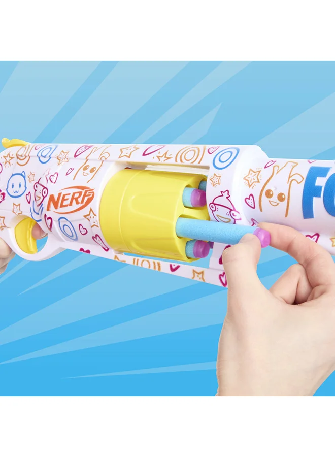 NERF Nerf Fortnite Frenz 4 Ever Blaster, Bonus Code To Unlock Frenz 4 Ever Wrap in the Game, 6 Nerf Elite Darts, 6-Dart Drum, Fortnite Gifts