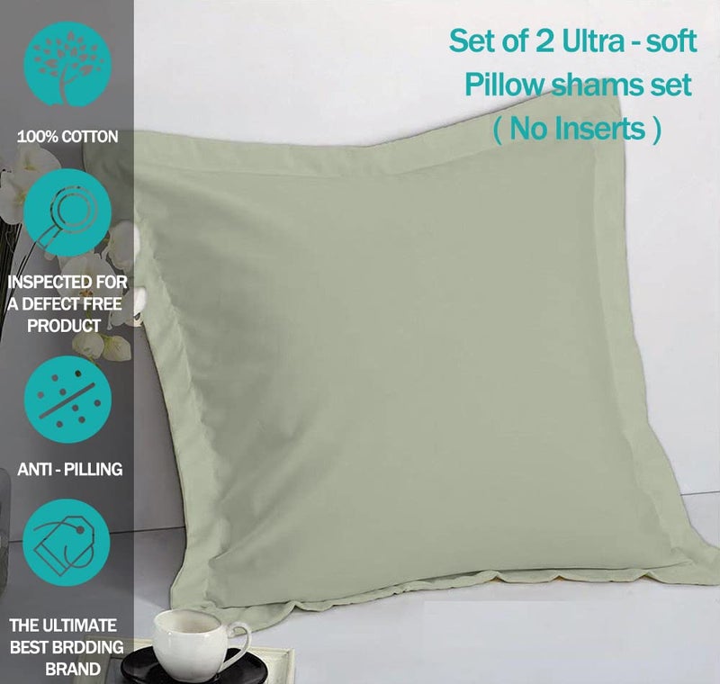Saferay Green Saferay Green Pillow Shams مجموعة من 2pc 100 ٪ وسادة القطن المصرية غطاء التجاعيد خالية من غطاء وسادة زخرفية ناعمة فائقة. المربع الأوروبي 26 "" × 26 "" (الفضة)  - Image 4
