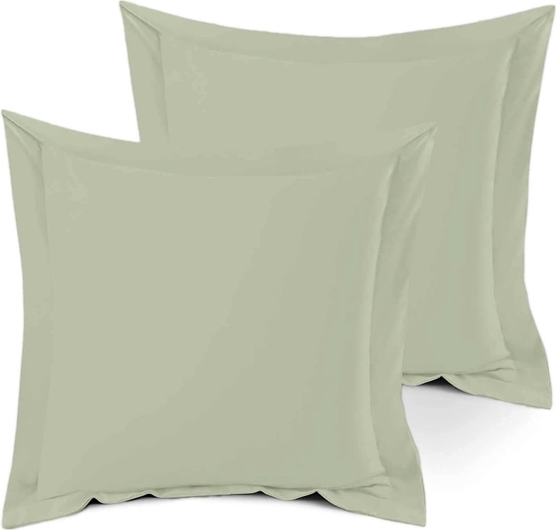 Saferay Green Saferay Green Pillow Shams مجموعة من 2pc 100 ٪ وسادة القطن المصرية غطاء التجاعيد خالية من غطاء وسادة زخرفية ناعمة فائقة. المربع الأوروبي 26 "" × 26 "" (الفضة)  - Image 1