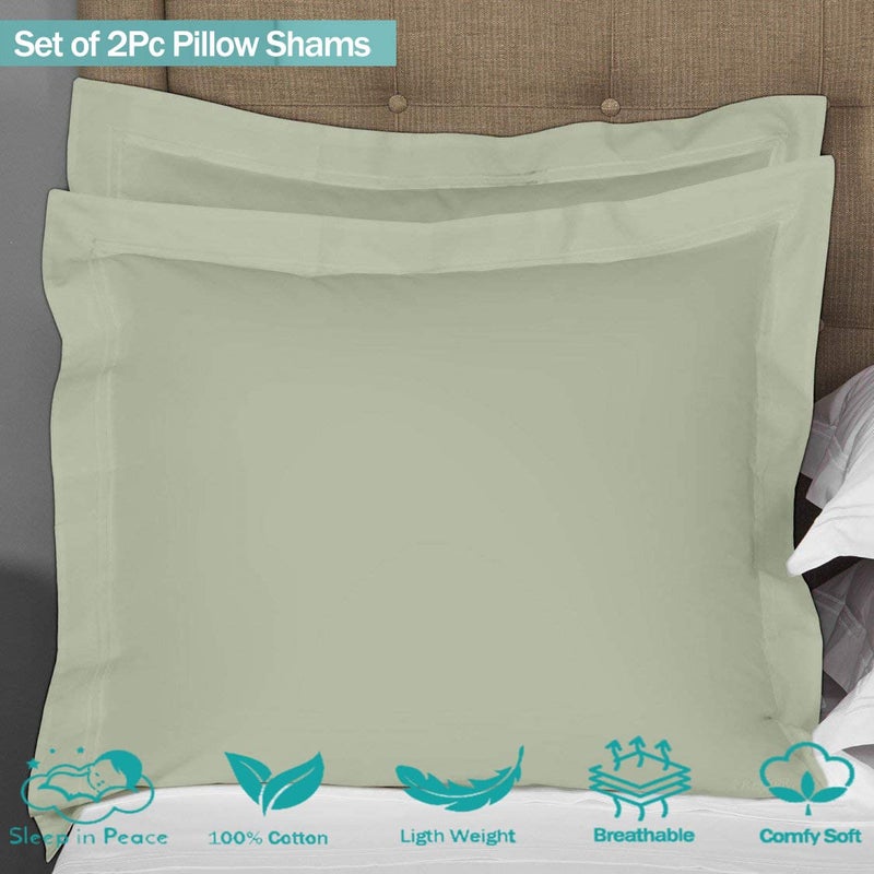 Saferay Green Saferay Green Pillow Shams مجموعة من 2pc 100 ٪ وسادة القطن المصرية غطاء التجاعيد خالية من غطاء وسادة زخرفية ناعمة فائقة. المربع الأوروبي 26 "" × 26 "" (الفضة)  - Image 2